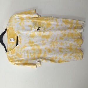 Pink Victoria's Secret Yellow + White Tie-Dye Shirt w/ Dog Logo Women's Size M